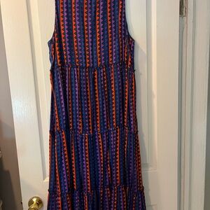 Oliphant Sleeveless Zigzag Midi Dress in Orange and Purple